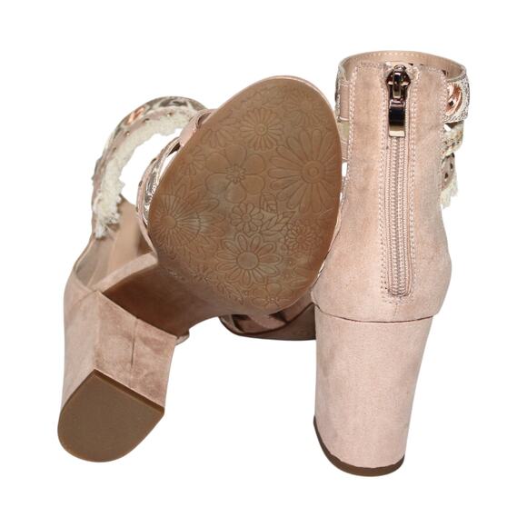 Catwalk Boho Chic Embellished Beige Block Heel Size 8.5 - Picture 5 of 5